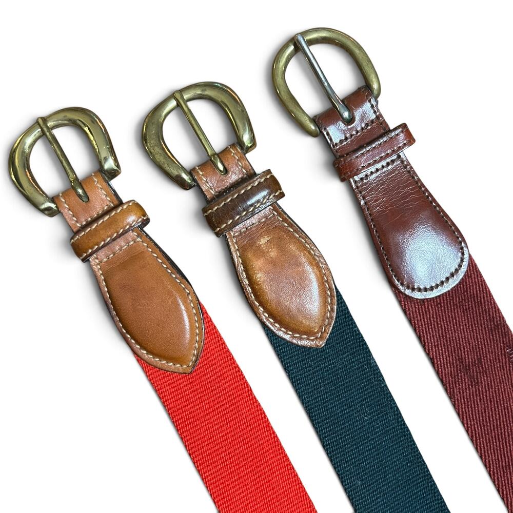 Vintage Trafalgar Mens Web Belts Set of 3 Size 40 Leather Trim Made in USA
